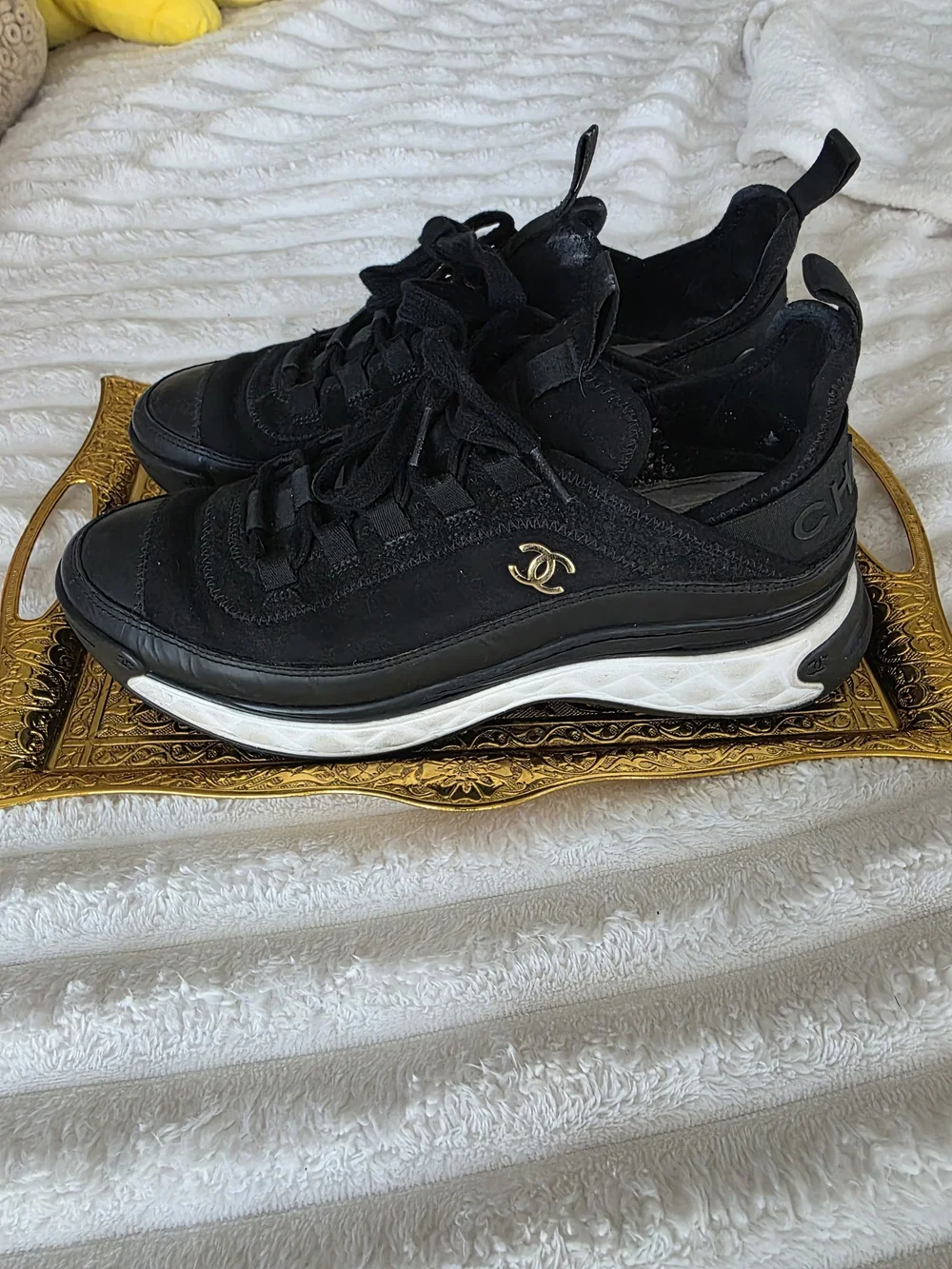 CHANEL Black and White CC Medallion Sneakers